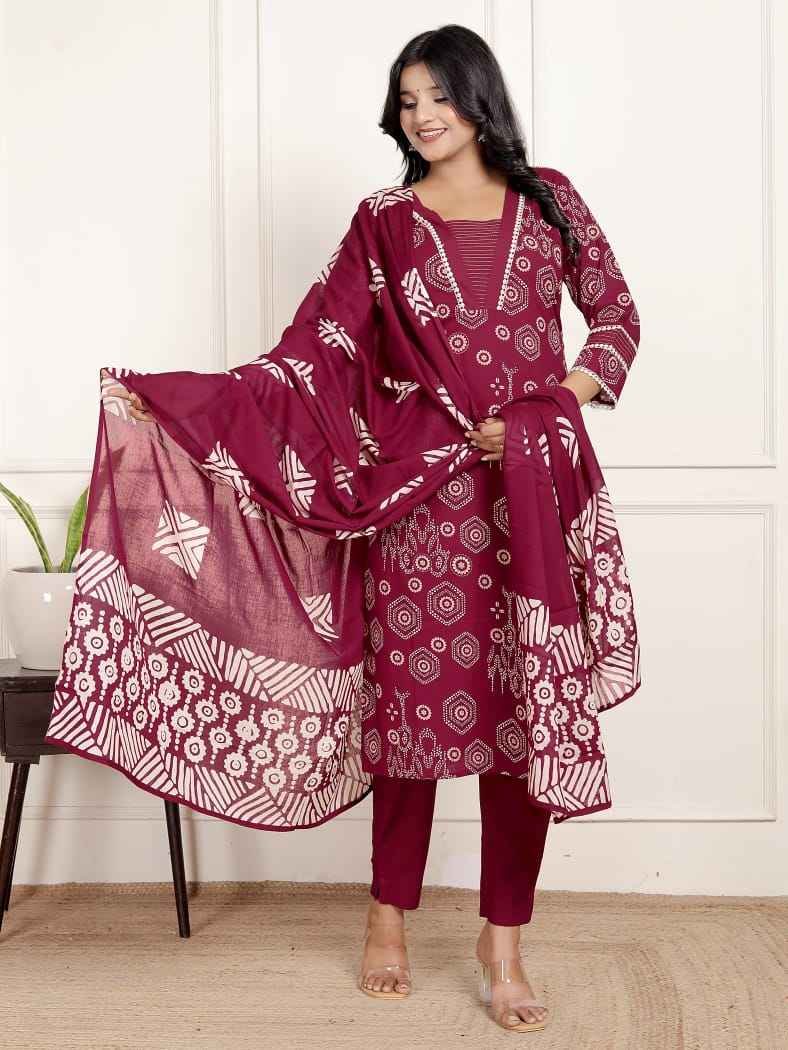 Maroon bandhej-inspired kurta set